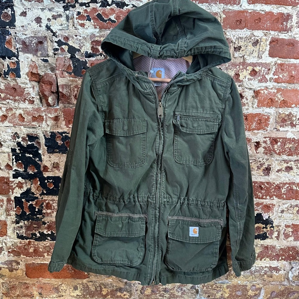 Carhartt El Paso Utility Chore Green Hooded Jacket Lightweight Womens Medium